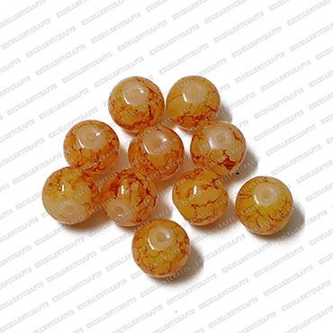 ECMGLBEAD239-10mm-Dia-Orange-Texture-Round-Shape-Shiny-Glass-Beads