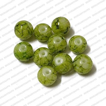 ECMGLBEAD243-10mm-Dia-Pista-Green-Texture-Round-Shape-Shiny-Glass-Beads