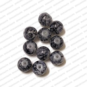 ECMGLBEAD253-10mm-Dia-Grey-Texture-Round-Shape-Shiny-Glass-Beads
