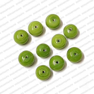 ECMGLBEAD335-14mm-Dia-Olive-Green-Transparent-Round-Shape-Shiny-Glass-Beads