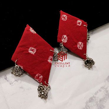 Kite Shape Red Color Batik Fabric Earrings