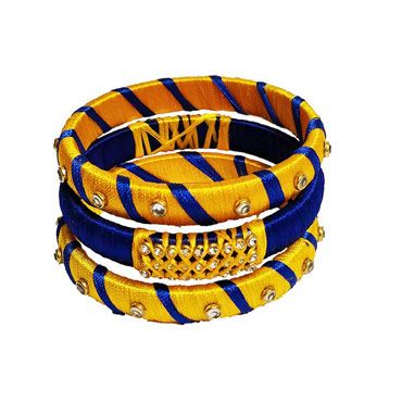 Blue and Yellow Color Silk Thread Wrapped Handmade Designer Bangles
