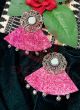 Pink Fabric Sheesh Ghungroo Studs