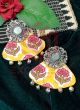 Yellow Handblock Print Sheesh Ghungroo Studs