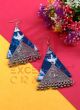 Indigo Leaf Print Tribal Fabric Earrings