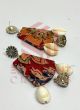 Red Kalamkari Shell Work Fabric Necklace Set