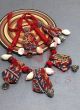 Red Kalamkari Shell Work Fabric Necklace Set