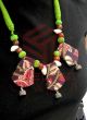 Green Kalamkari Shell Work Fabric Necklace Set