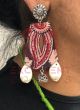 Green Kalamkari Shell Work Fabric Necklace Set