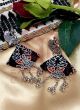 Black Ajrak Fabric Morni Necklace Set