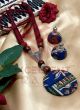 Blue Floral Kalamkari Fabric Necklace Set with Bead Work