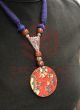 Red Floral Kalamkari Fabric Necklace Set with Bead Work