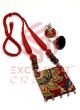 Red Kalamkari Square Fabric Necklace Set with Jhumkas