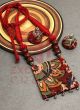 Red Kalamkari Square Fabric Necklace Set with Jhumkas
