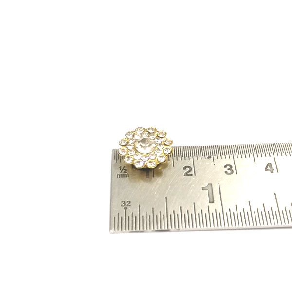 12mm Flower Shape Shiny Finish Round White Stone Button with 2 Layer of White Stones 