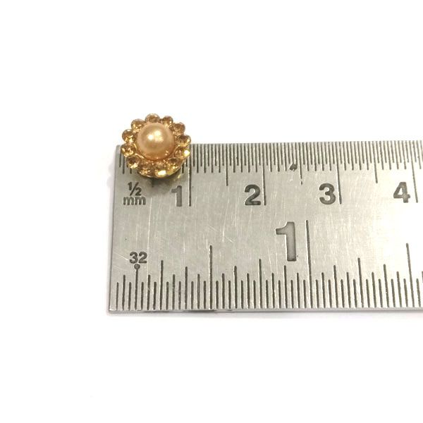 10mm Flower Shape Shiny Finish Round Gold Pearl Button with 1 Layer of Gold Stones 