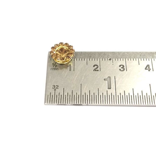 10mm Flower Shape Shiny Finish Round Gold Stone Button with 1 Layer of Gold Stones 