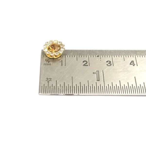 10mm Flower Shape Shiny Finish Round Gold Stone Button with 1 Layer of White Stones 