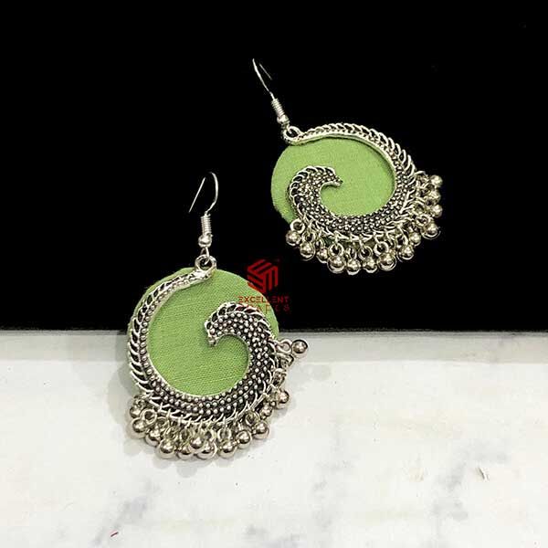 Olive Green Color Round Shape Ajagar Earrings