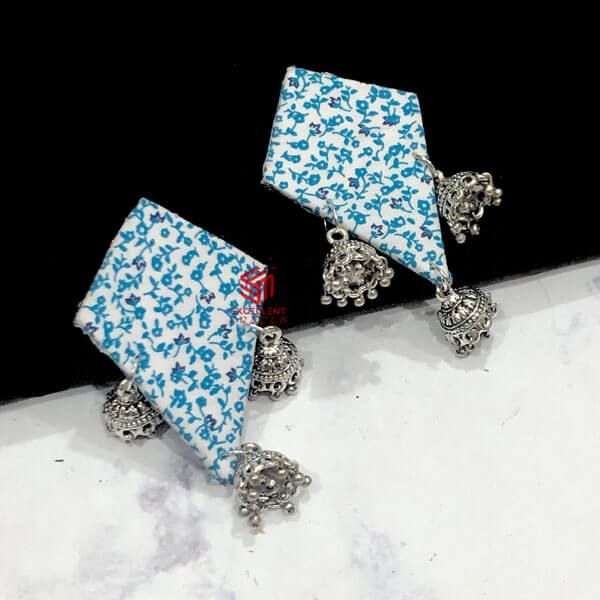 Blue and White Floral Patang Earrings