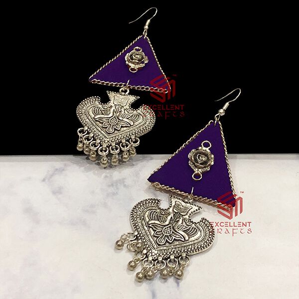 Dark Purple Colour Roset Fabric Earrings  