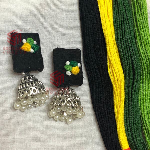 Yellow, Green & Forest Green Color Knot Designer Earrings 