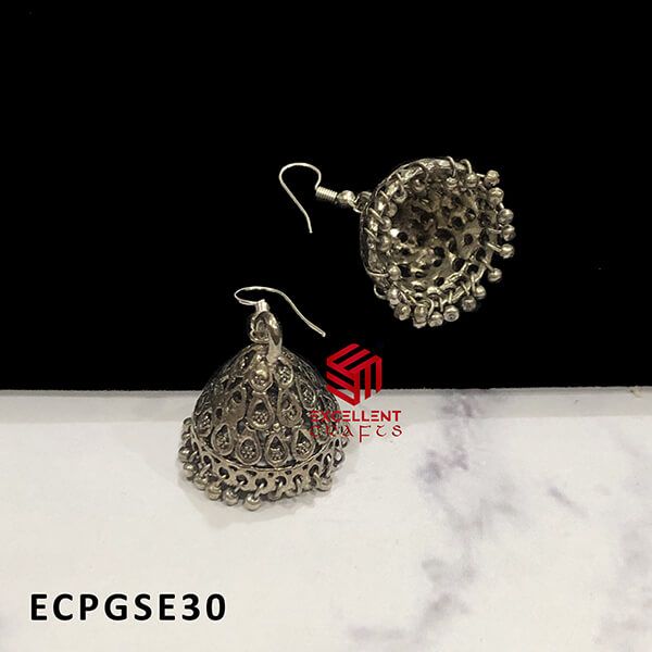 German Silver Dome Shape Jhumka Earring Design 30