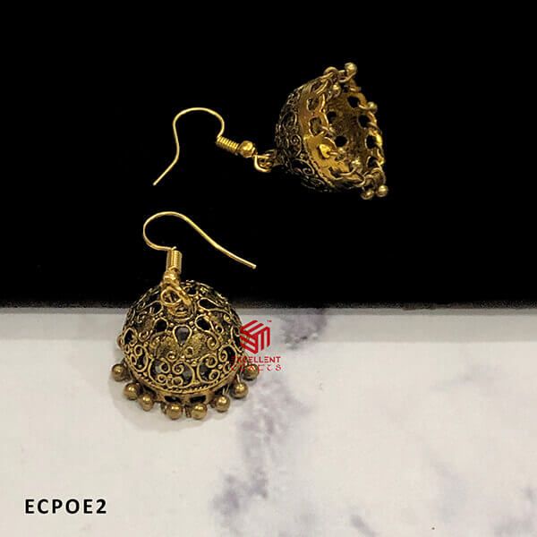 Gold Antique Finish Handicrafted cut Design Dome Shape Oxidised Jumka Earrings (Pack of 1 Pair)