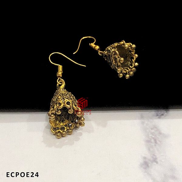Gold Antique Finish  Tear Drop  Embossed Cone Shape Oxidised Jumka Earrings (Pack of 1 Pair)