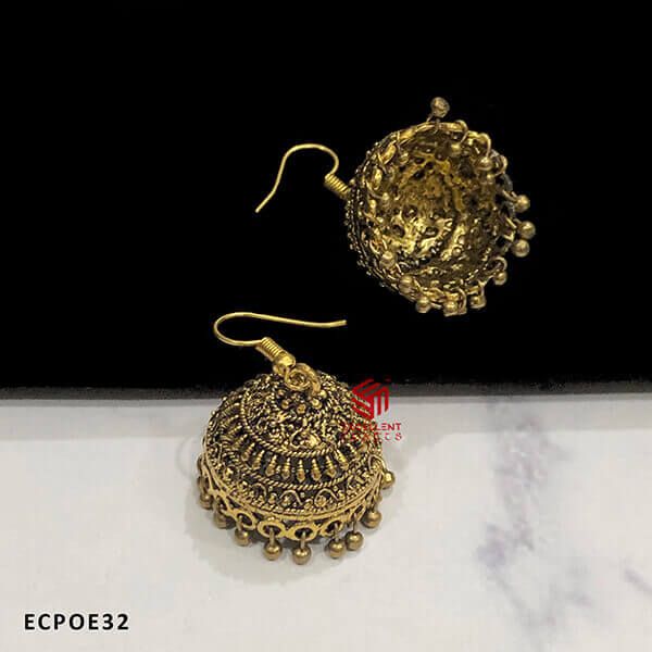 Amazing  Designer Jali Cut crafted Gold Antique Finish Dome Shape Oxidised Jumka Earrings (Pack of 1 Pair)