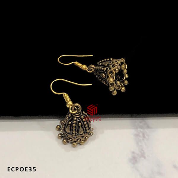 Dot and Tear Drop Design Handicrafted  Cone Shape Oxidised Jumka Earrings Gold Antique Finish (Pack of 1 Pair)