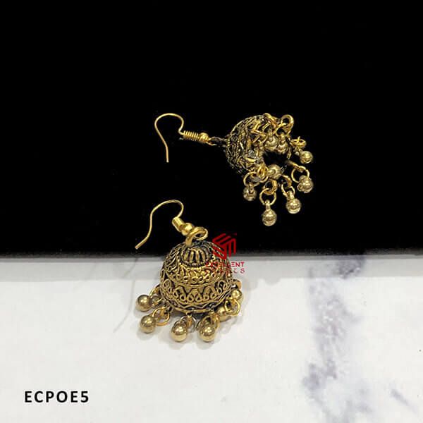 Beautifully Designed Gold Antique Finish Dome Shape Oxidised Jumka Earrings (Pack of 1 Pair)