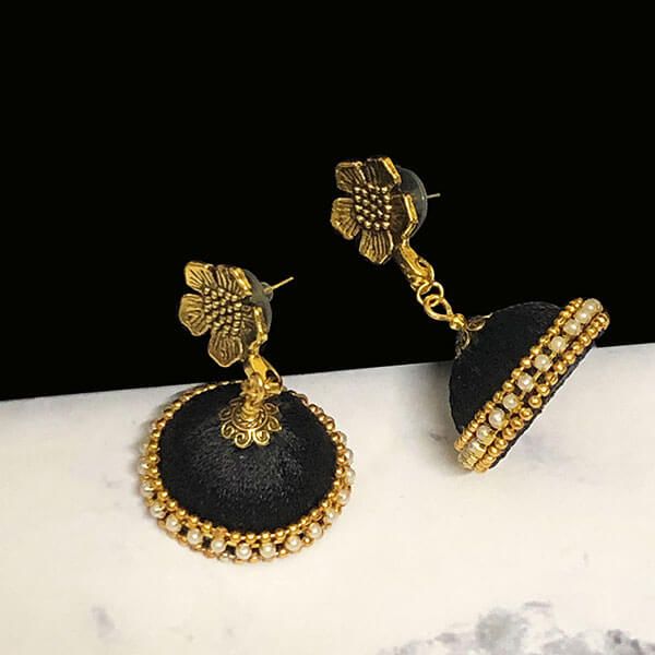 Black Round Tasselled Stone Studded Drop Earrings  Priyaasi