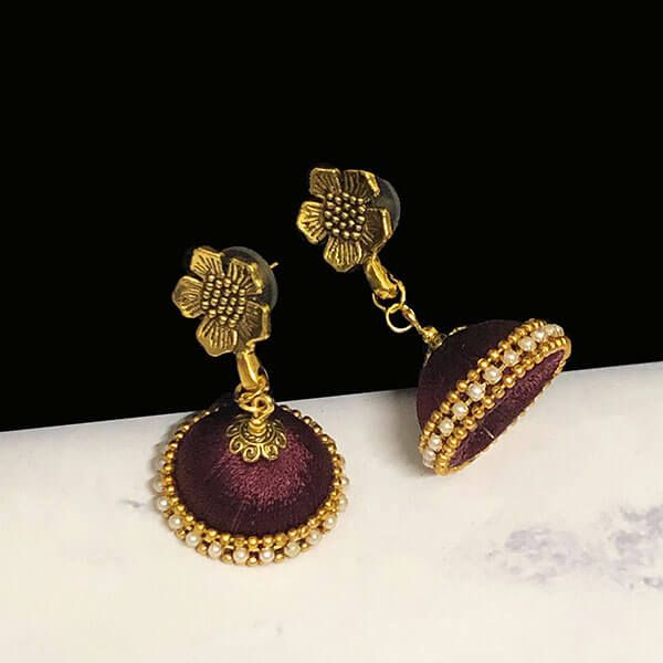 Buy Black Colour Floral Design Gold Finish Chandbali Earrings Online   Anuradha Art Jewellery