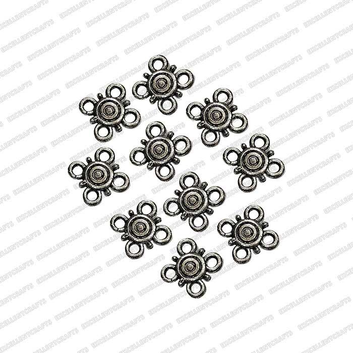ECMANTCONN34-Round-Shape-Metal-Antique-Finish-Silver-Connector-Flower-Design-8
