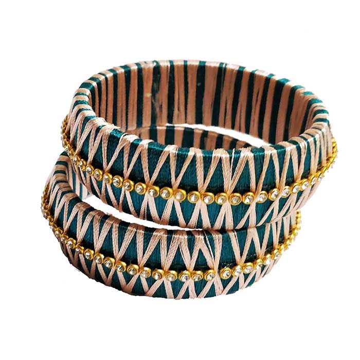 Pink and blue silk thread bangles online