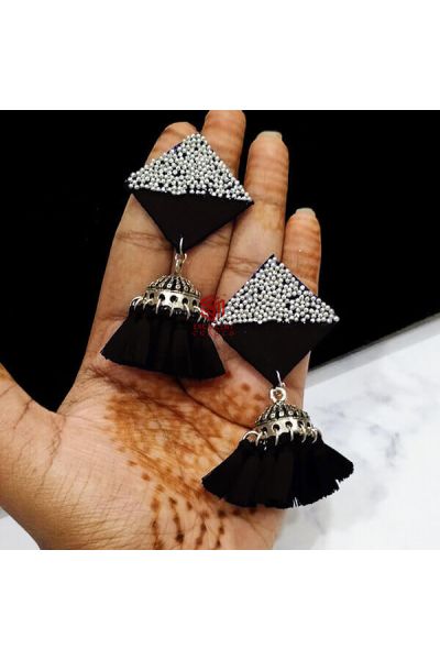 Black Color Rhombus Shape Chauraas Earrings