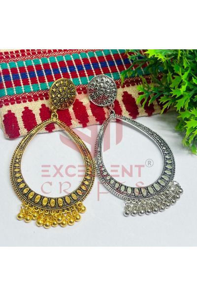 Drop Shape Oxidised Jhumka Earring Set - XL Size