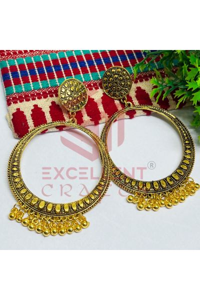 Round Circle Oxidised Jhumka Earring -Gold | XL Circle Oxidised Earring | Premium Oxidised Earring