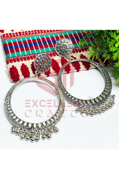 Round Circle Oxidised Jhumka Earring -Silver | XL Circle Oxidised Earring | Premium Oxidised Earring