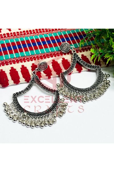 Oxidised Earrings/Jhumka Bezel Diya Shape Oxidised Jhumka Earring Bezel Set-Silver