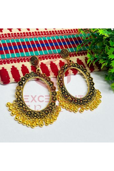Oval Shape Flower Design Oxidised Jhumka Earring Bezel -Gold | Oxidised Earrings/Jhumka Bezel for Jewellery Making with UV Resin
