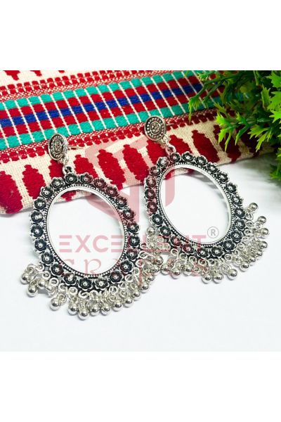 Oval Shape Flower Design Oxidised Jhumka Earring Bezel -Silver Oxidised Earrings/Jhumka Bezel