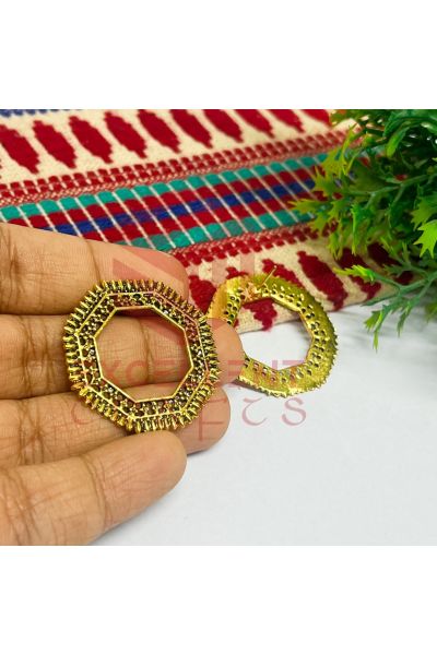 Octogon Tribal Design Earring Stud Bezels-Gold