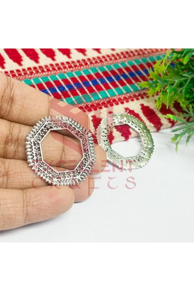 Octogon Tribal Design Earring Stud Bezels-Silver