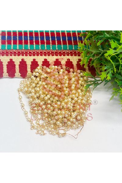 3mm Cream Color Pearl Bead Link Chain Bunch - Gold