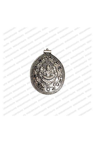 ECMANTPEN36-Oval-Shape-Metal-Antique-Finish-Silver-Color-Goddess-Lakshmi-Pendant-Design-1