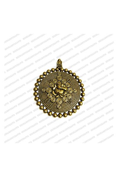 ECMANTPEN58-Round-Shape-Metal-Antique-Finish-Gold-Color-Pendant-Ganesha-Design-2