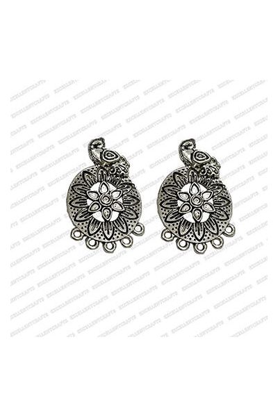 Round Shape Metal Antique Finish Flower Silver Color Stud with Peacock Design 1