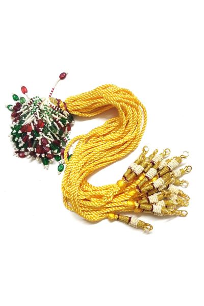 Gold Color 13-Inch Silk Thread Braided Necklace with Hook & Pearl Glass Bead Tassel - Pack of 6 Pcs